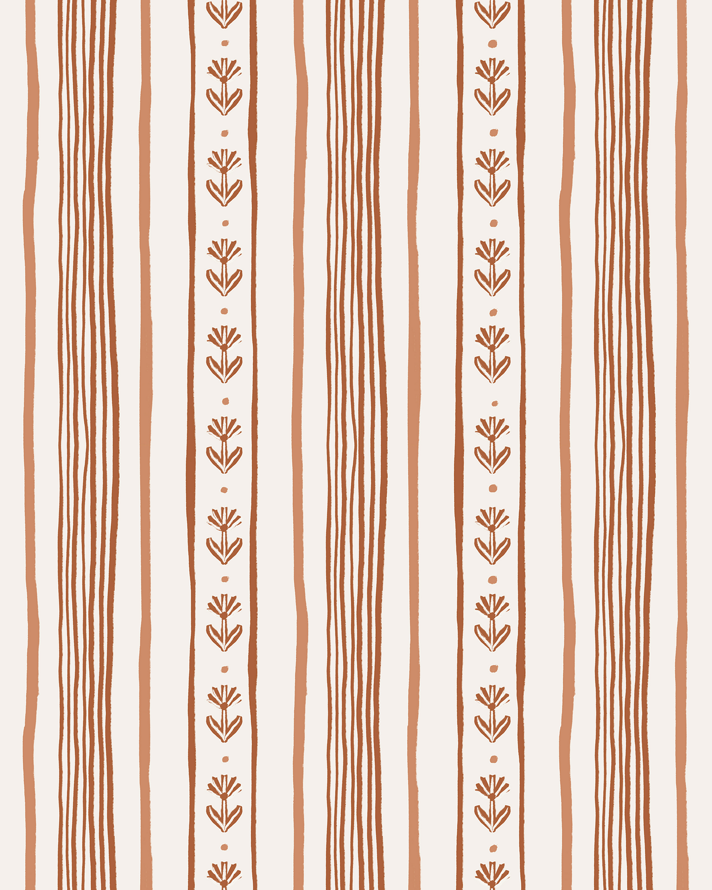 Daisy Chain Stripe Wallpaper, beige and terra cotta