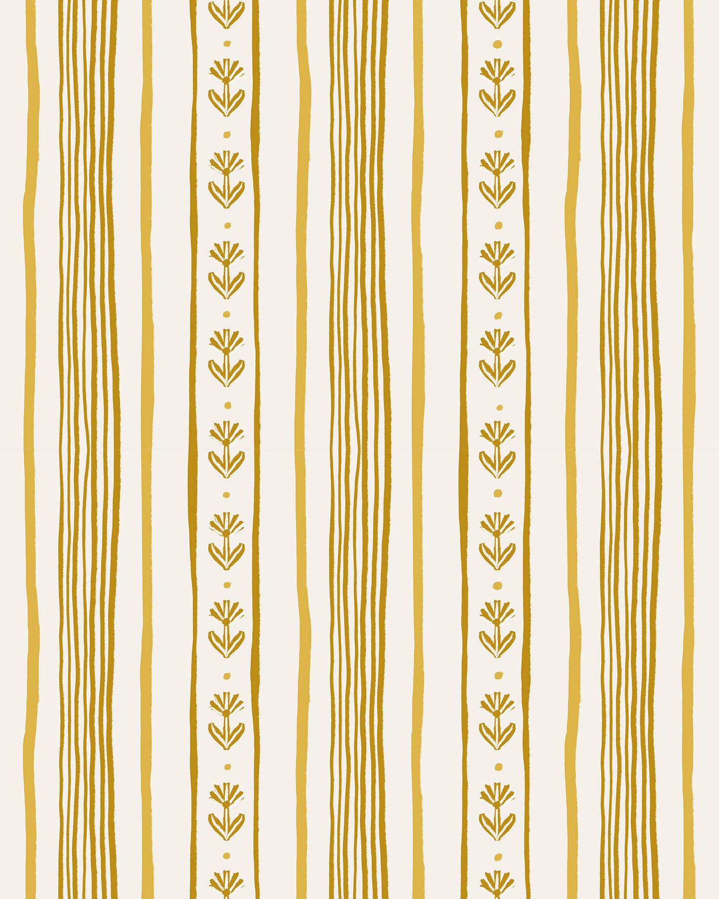 Daisy Chain Stripe Wallpaper, beige and yellow
