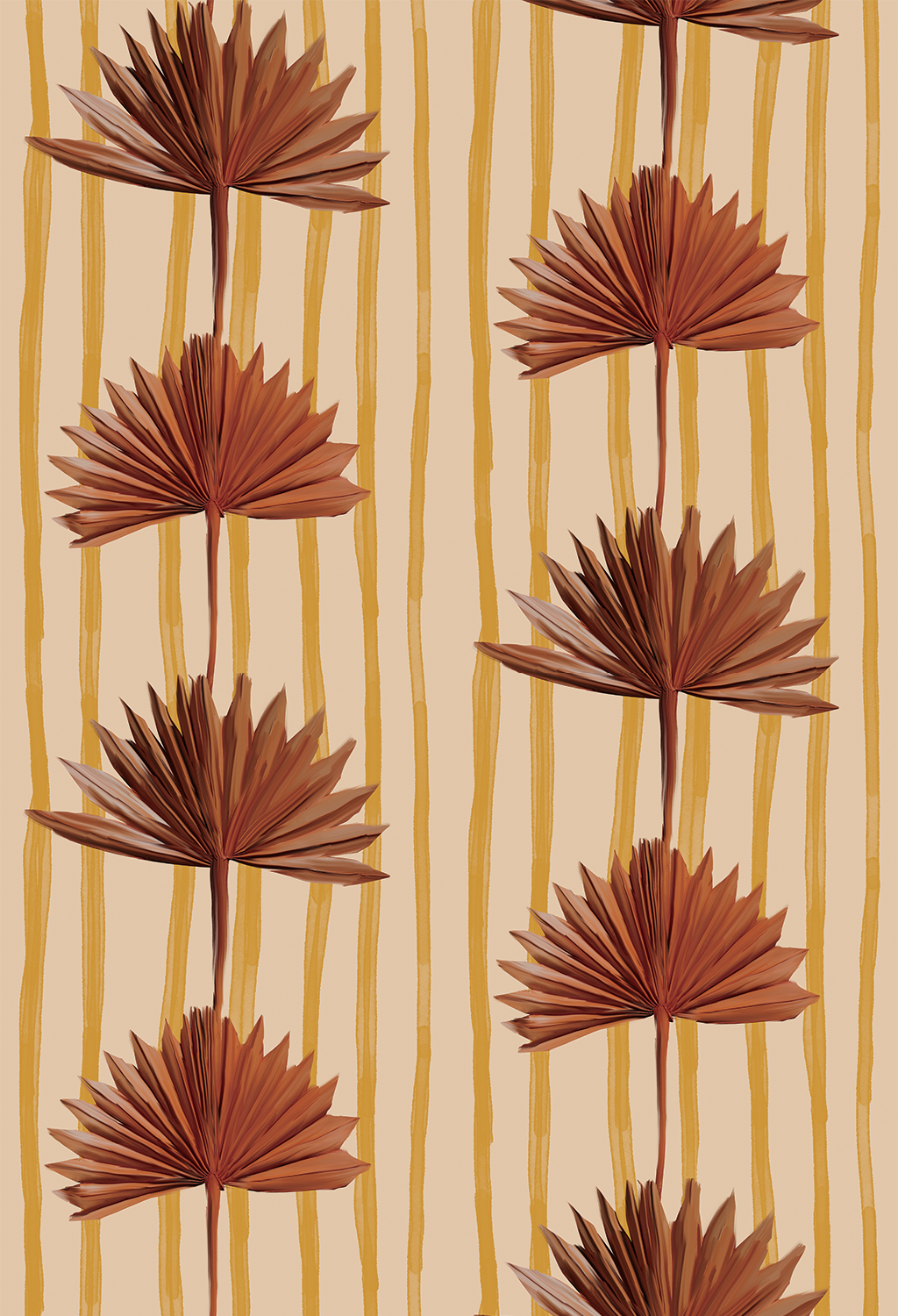 Stripey Palm Wallpaper, nude mustard and rust