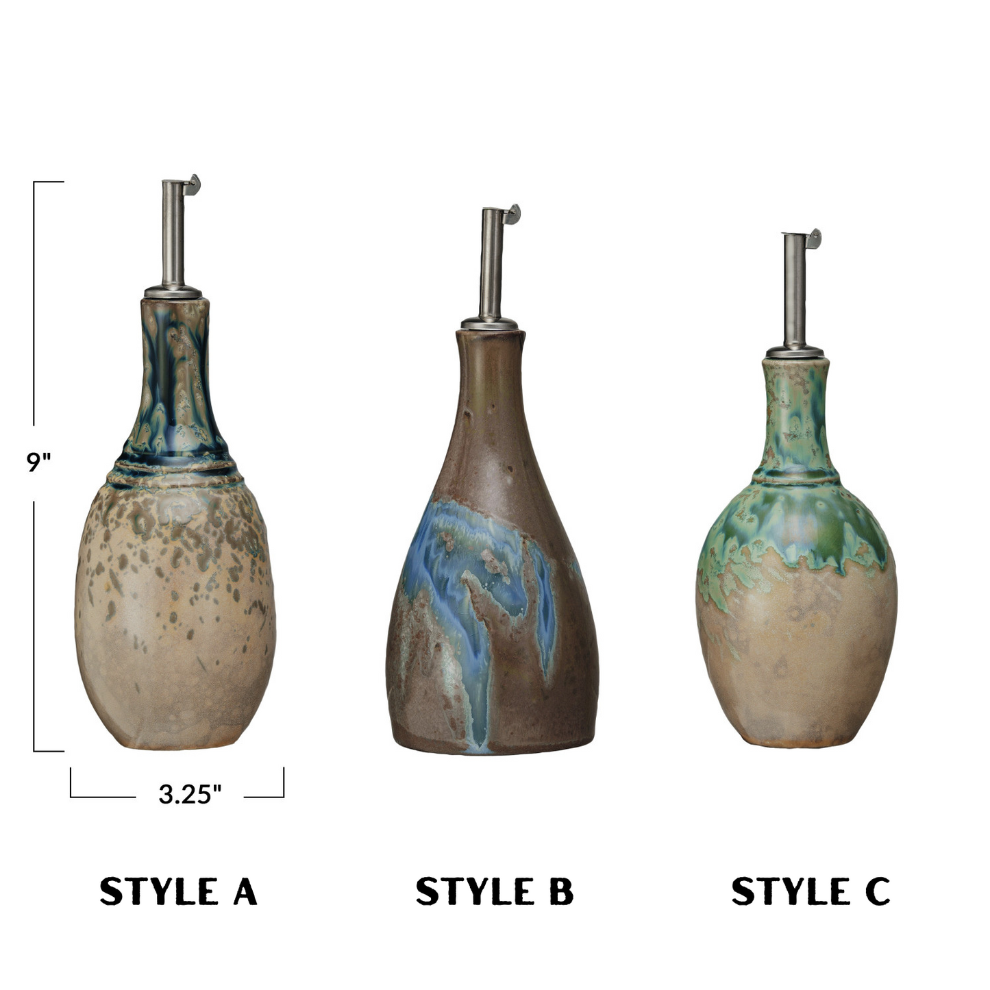 Reactive Glaze Stoneware Oil Cruet | 3 Styles