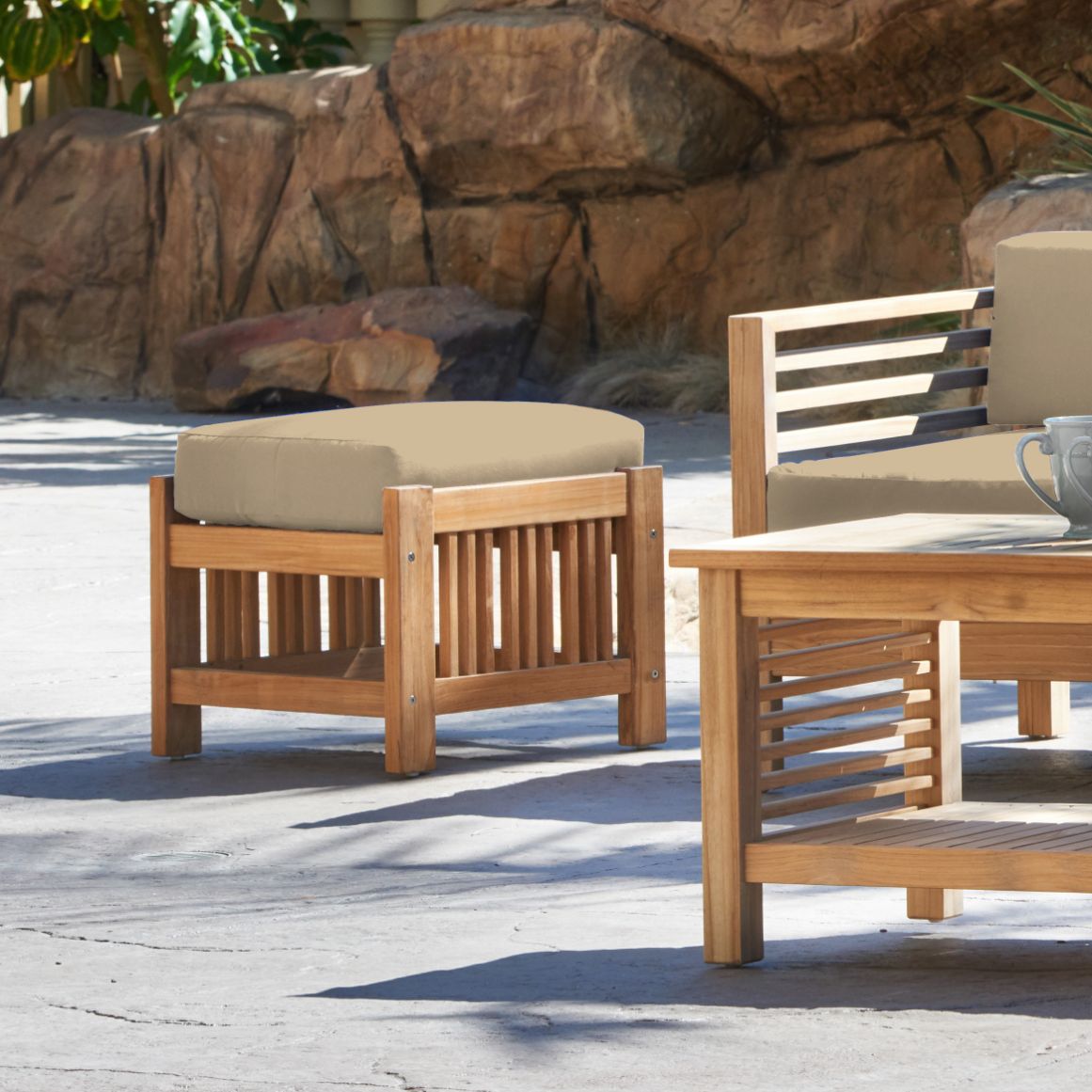 Summer Teak Outdoor Ottoman Sunbrella Cushions