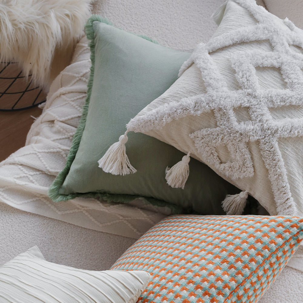 18"x 18" Square Throw Pillow Textured Chenille Boho  size of 20"x20" Insert as optional