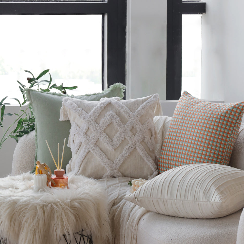 18"x 18" Square Throw Pillow Textured Chenille Boho  size of 20"x20" Insert as optional