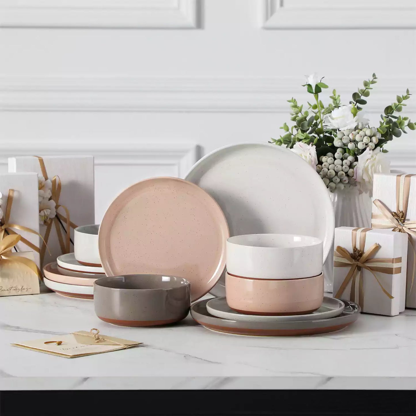 Tara Pink 12 Piece Dinnerware Set