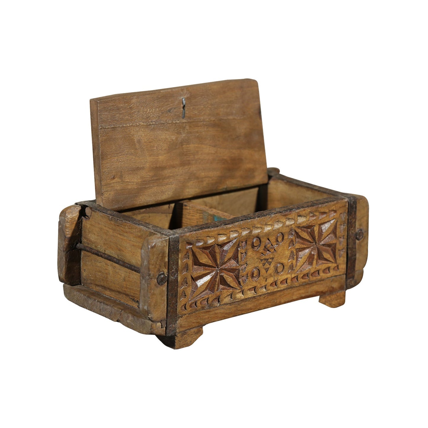 12" Long Hand Carved Wooden Trinket Jewelry Box