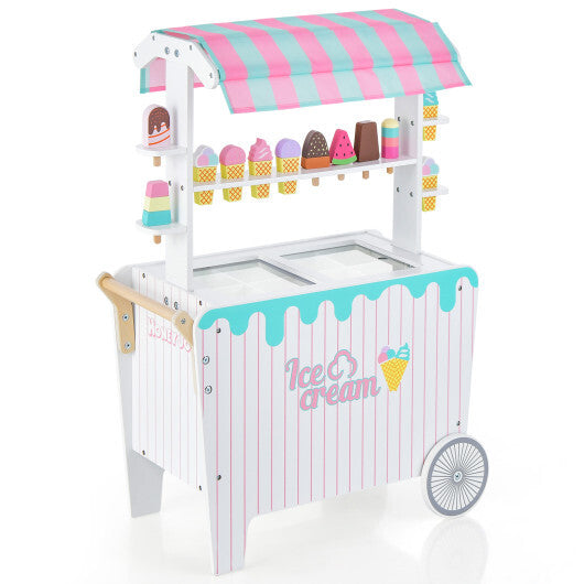 Kids Ice Cream Cart Playset with Display Rack and Accessories