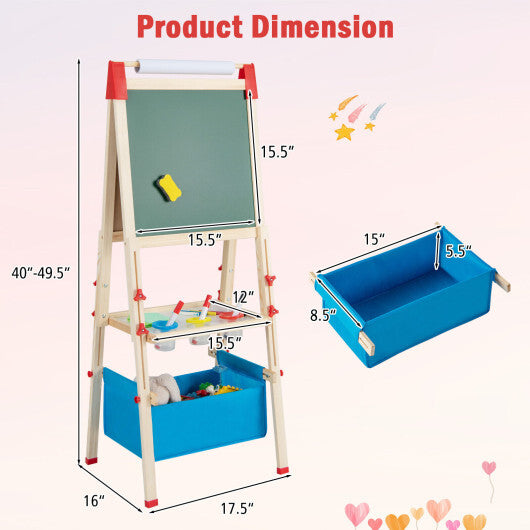 3-in-1 Double-Sided Adjustable Kid Easel for 3-8 Years Old Toddlers-Blue