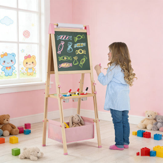 3-in-1 Double-Sided Adjustable Kid Easel for 3-8 Years Old Toddlers-Blue