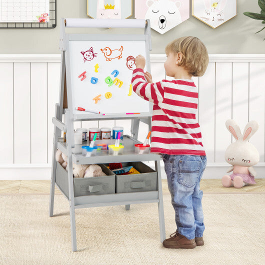 3-in-1 Art Easel for Kids with Magnetic Chalkboard and Whiteboard-Gray