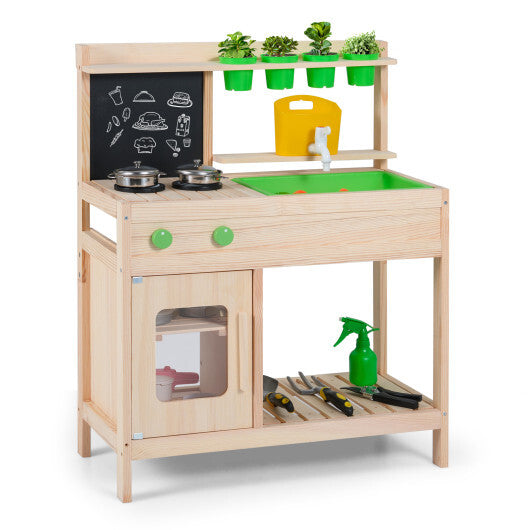 Kids Mud Kitchen Play Pretend Kitchen with Chalkboard for Kids Aged 3+