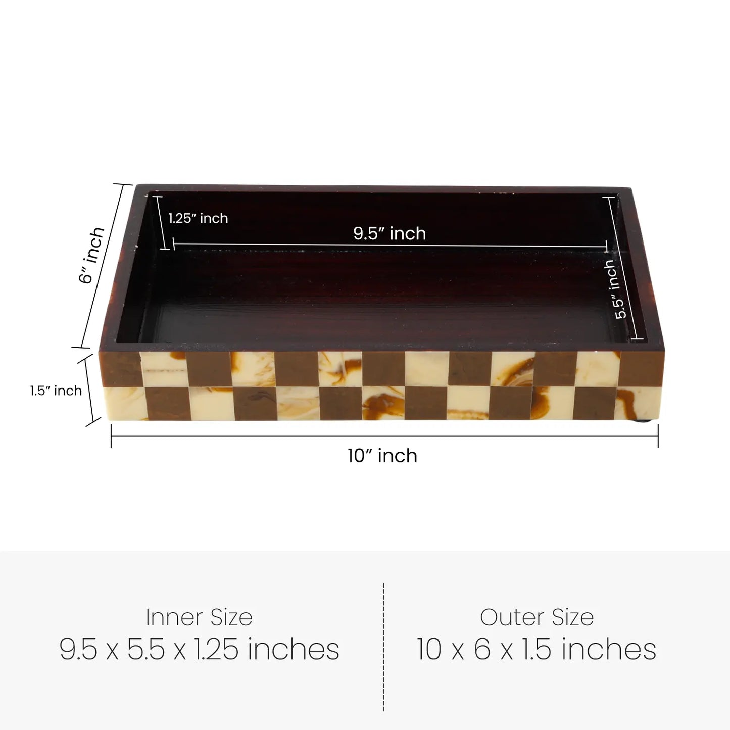 Vanity Tray Parlour Gambit Resin Inlay, Brown, 10" x 6"
