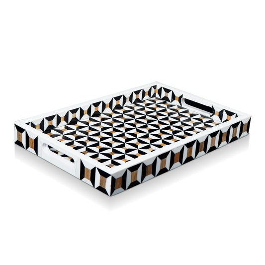 Discovery Cypher Decorative Tray 17x11 & 12x12  Black Ivory Ottoman