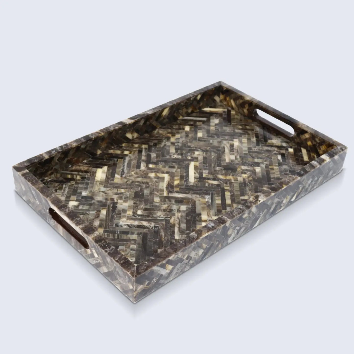 Decorative Tray Discovery Fantazia Brown Resin Inlay, 11" × 17", 12" × 12"