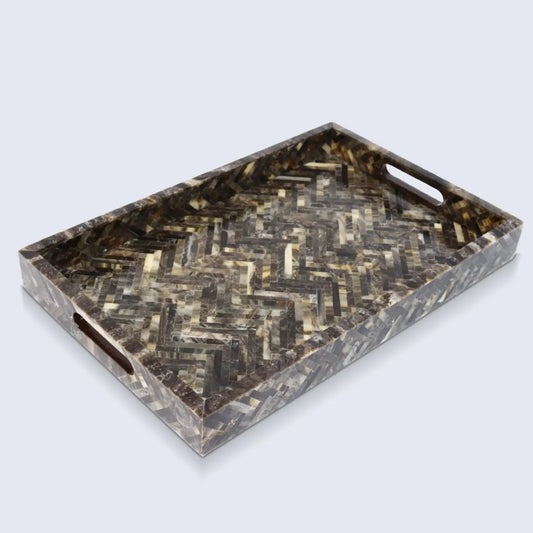 Decorative Tray Discovery Fantazia Brown Resin Inlay, 11" × 17", 12" × 12"
