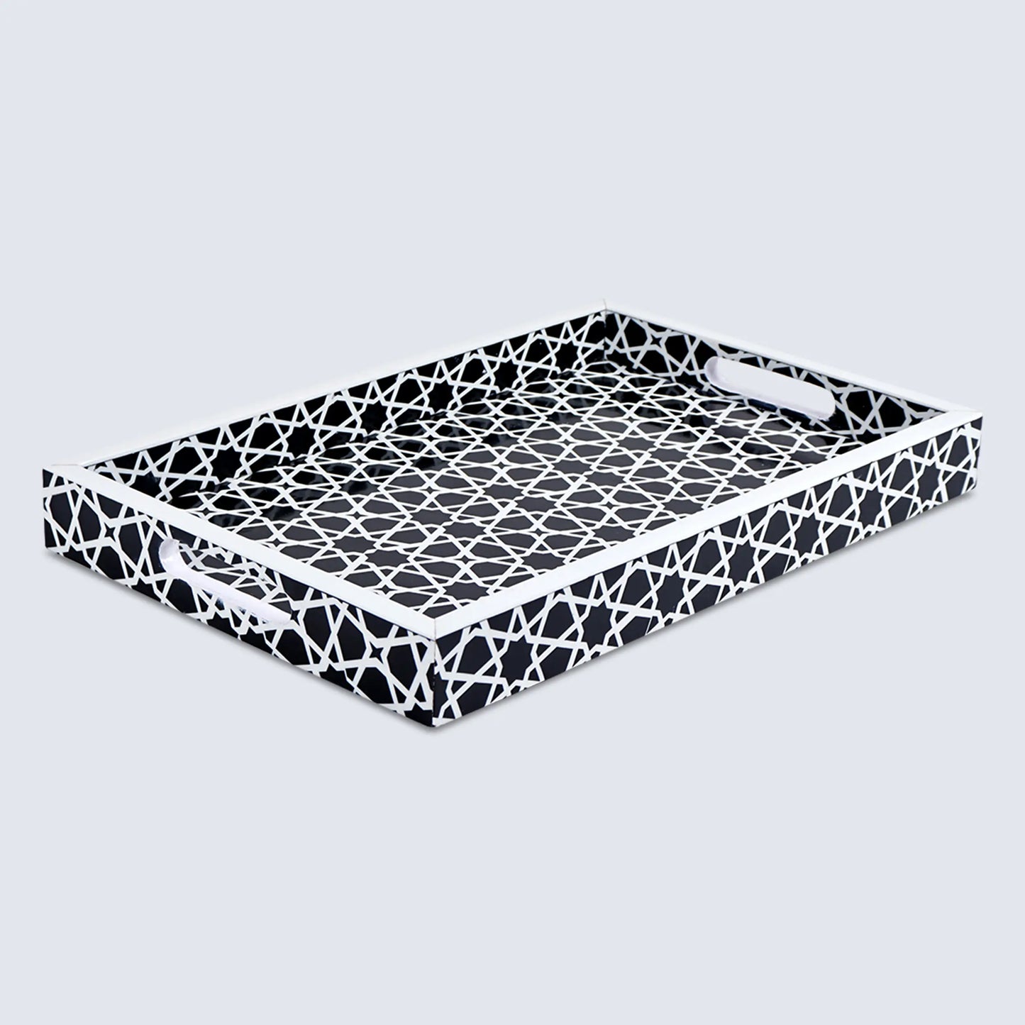 Decorative Tray Zellij Grande Black & White Resin Inlay, 11" × 17", 12" × 12"