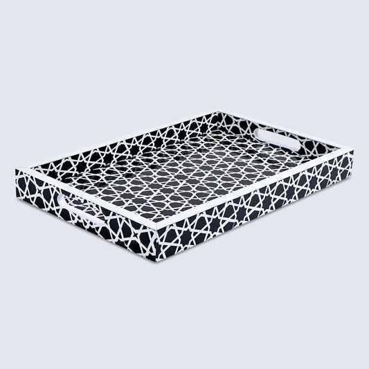 Decorative Tray Zellij Grande Black & White Resin Inlay, 11" × 17", 12" × 12"
