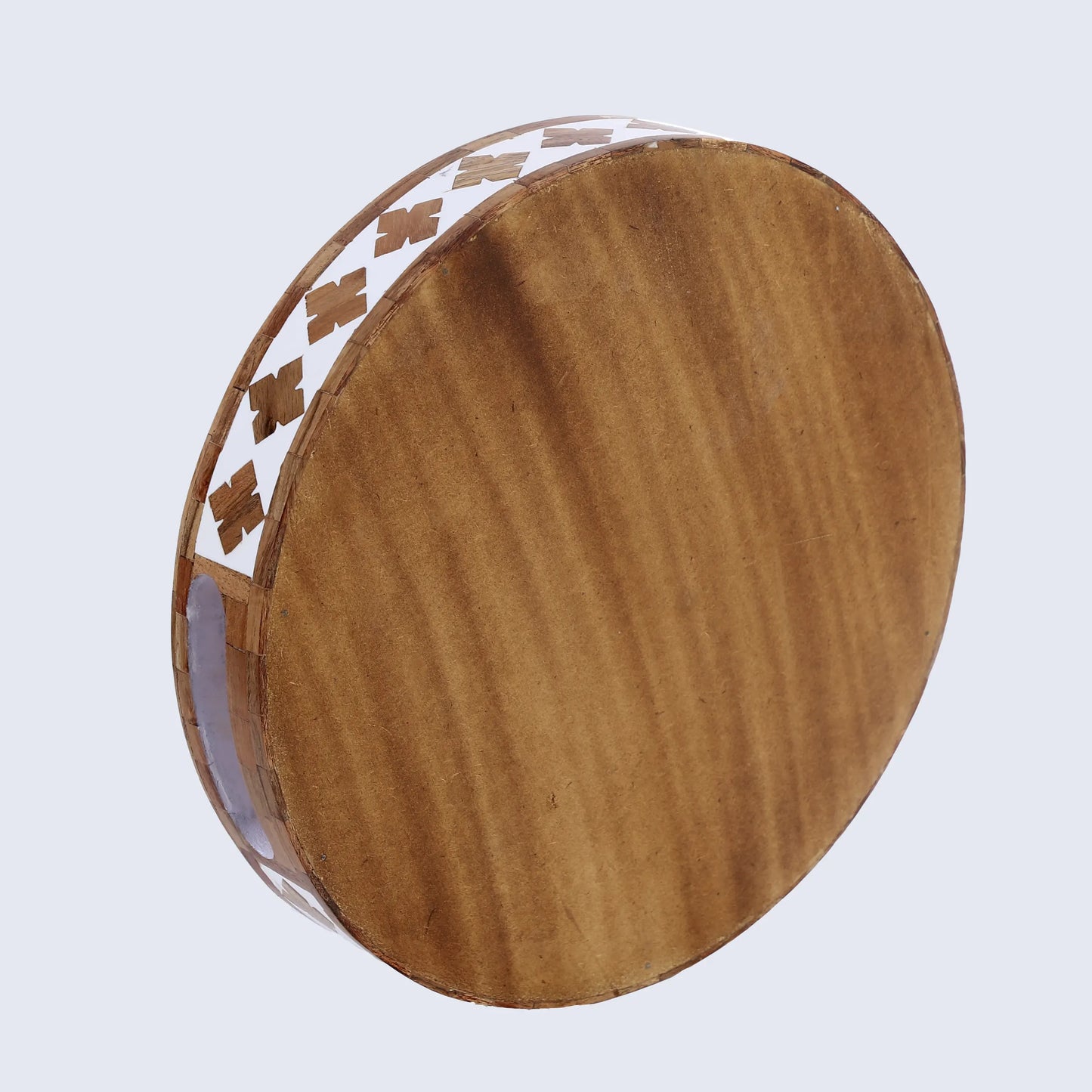 Decorative Tray Alhambra El Cerco Pattern Wood & Resin Inlay Collection in 12x12, Brown & White