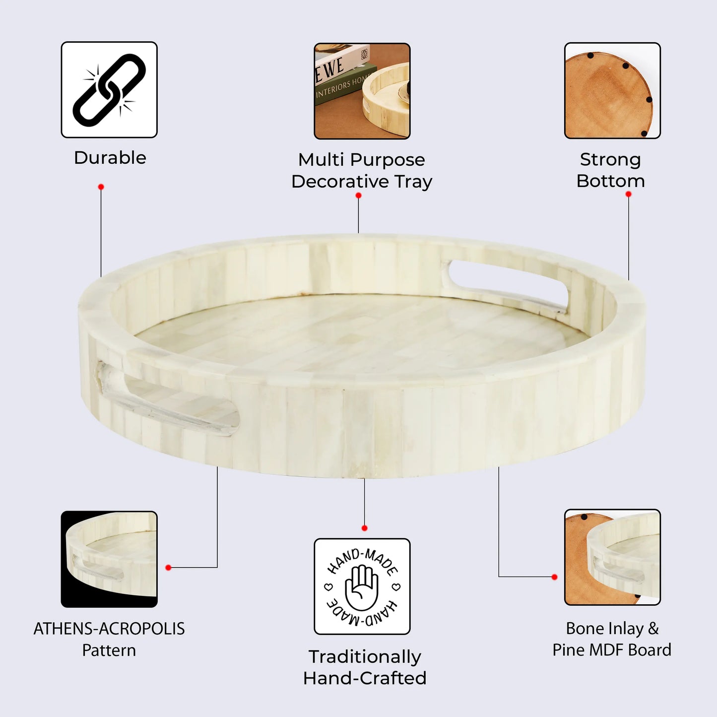 Decorative Tray Athens Acropolis Pattern Bone Inlay Collection in 12x12 inches