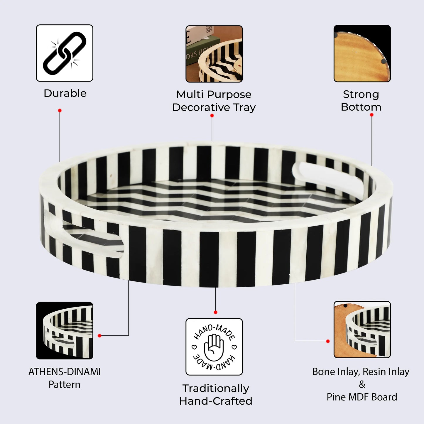 Decorative Tray Athens Dinami Pattern Resin Inlay Collection in 12x12 inches