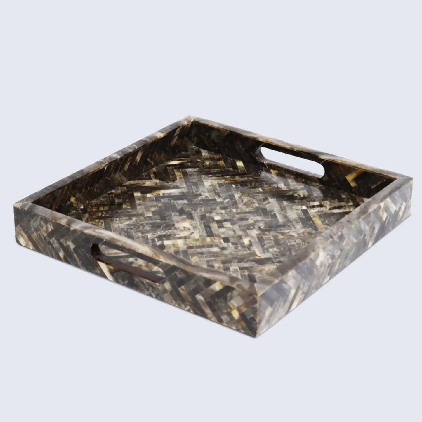 Decorative Tray Discovery Fantazia Brown Resin Inlay, 11" × 17", 12" × 12"