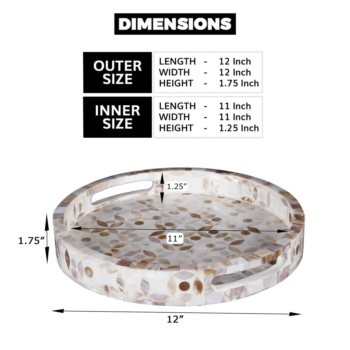 Decorative Tray Discovery Jewel Petit Pattern Mother of Pearl & Resin Inlay Collection in 2 Sizes