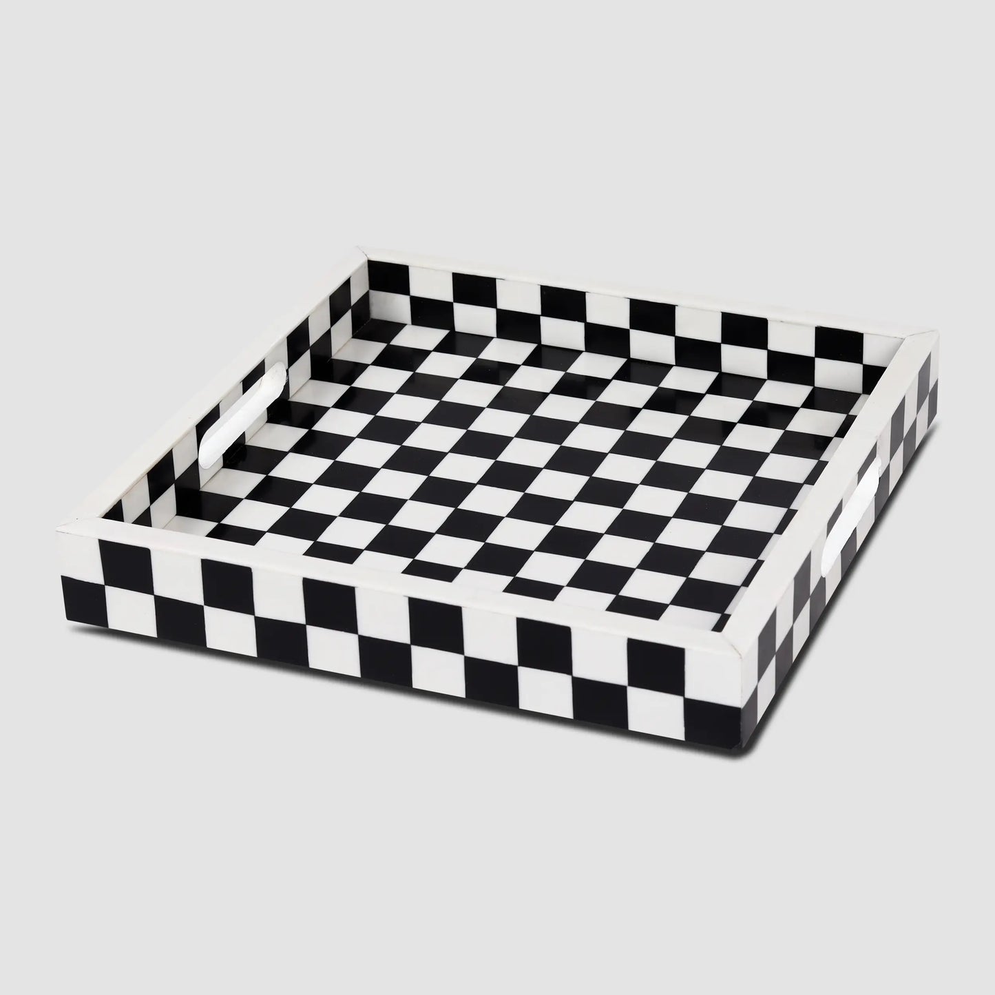 Decorative Tray Illusion Check Black White 12x12"