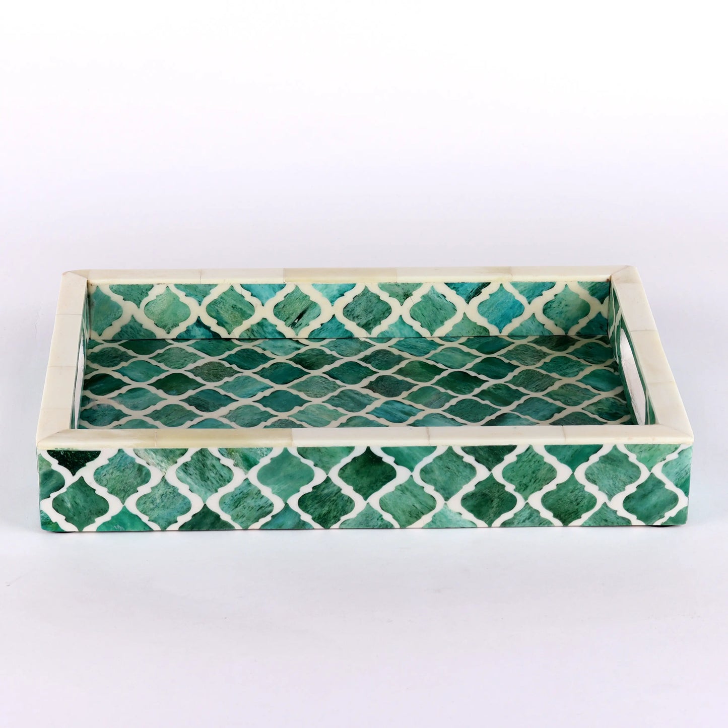 Decorative Moroccan Tray – Green & White Design, Available in 3 Sizes