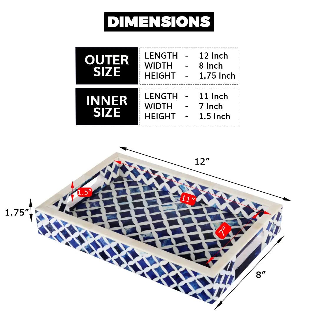 Decorative Tray Indigo Pattern Bone & Resin Inlay Collection in 12x8
