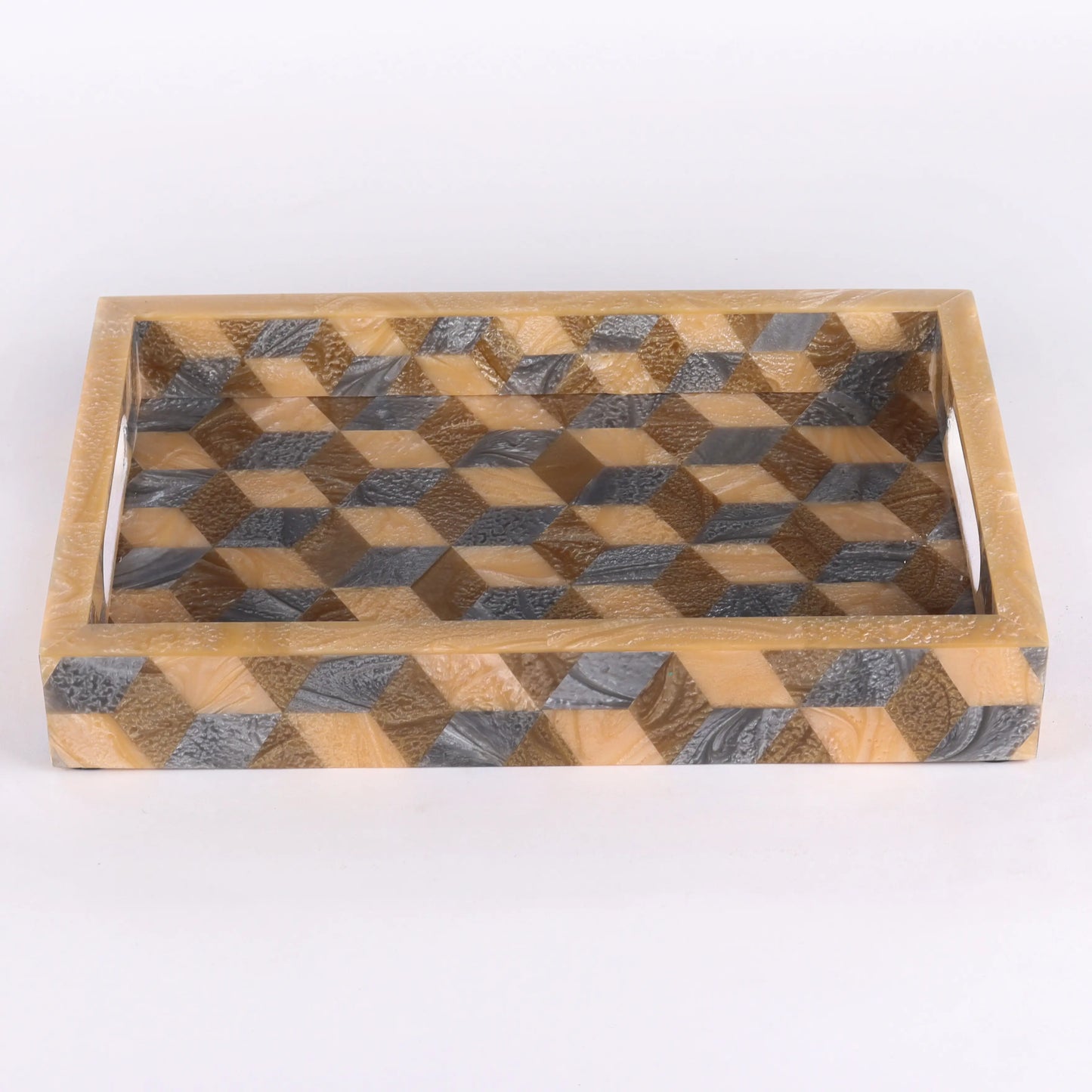 Decorative Tray 3D Pattern Resin Inlay Collection in 12x8, Brown & Grey