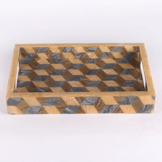 Decorative Tray 3D Pattern Resin Inlay Collection in 12x8, Brown & Grey