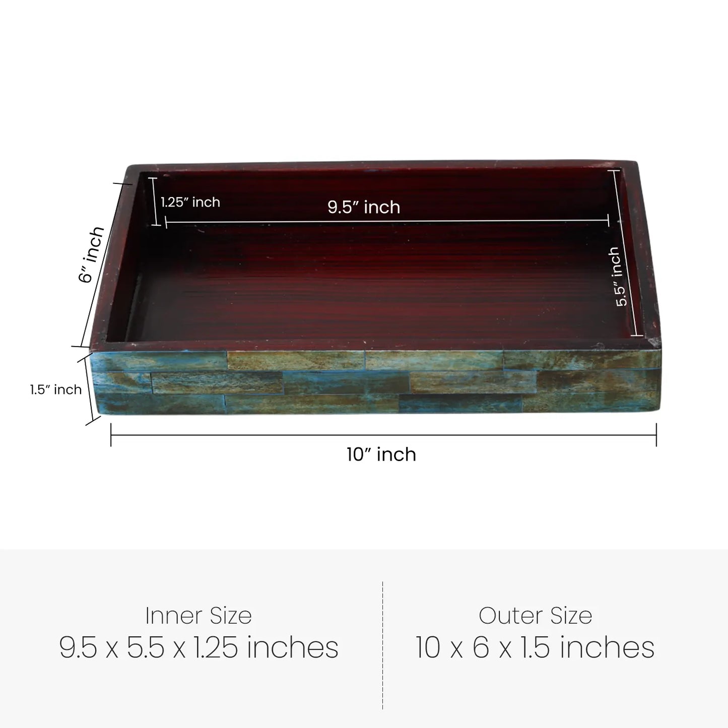 Vanity Tray Verdigris Pattern Bone Inlay Collection in 10x6