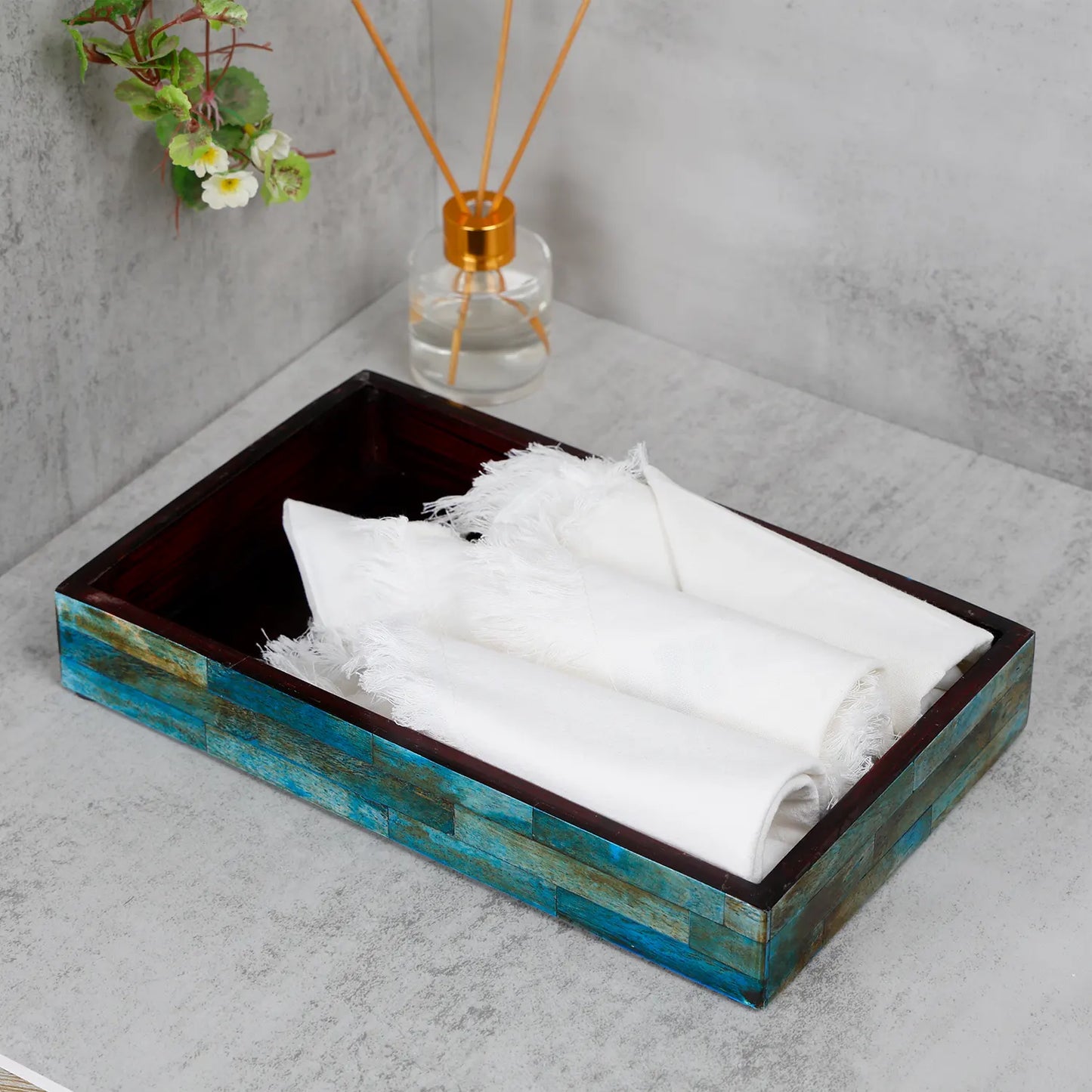 Vanity Tray Verdigris Pattern Bone Inlay Collection in 10x6