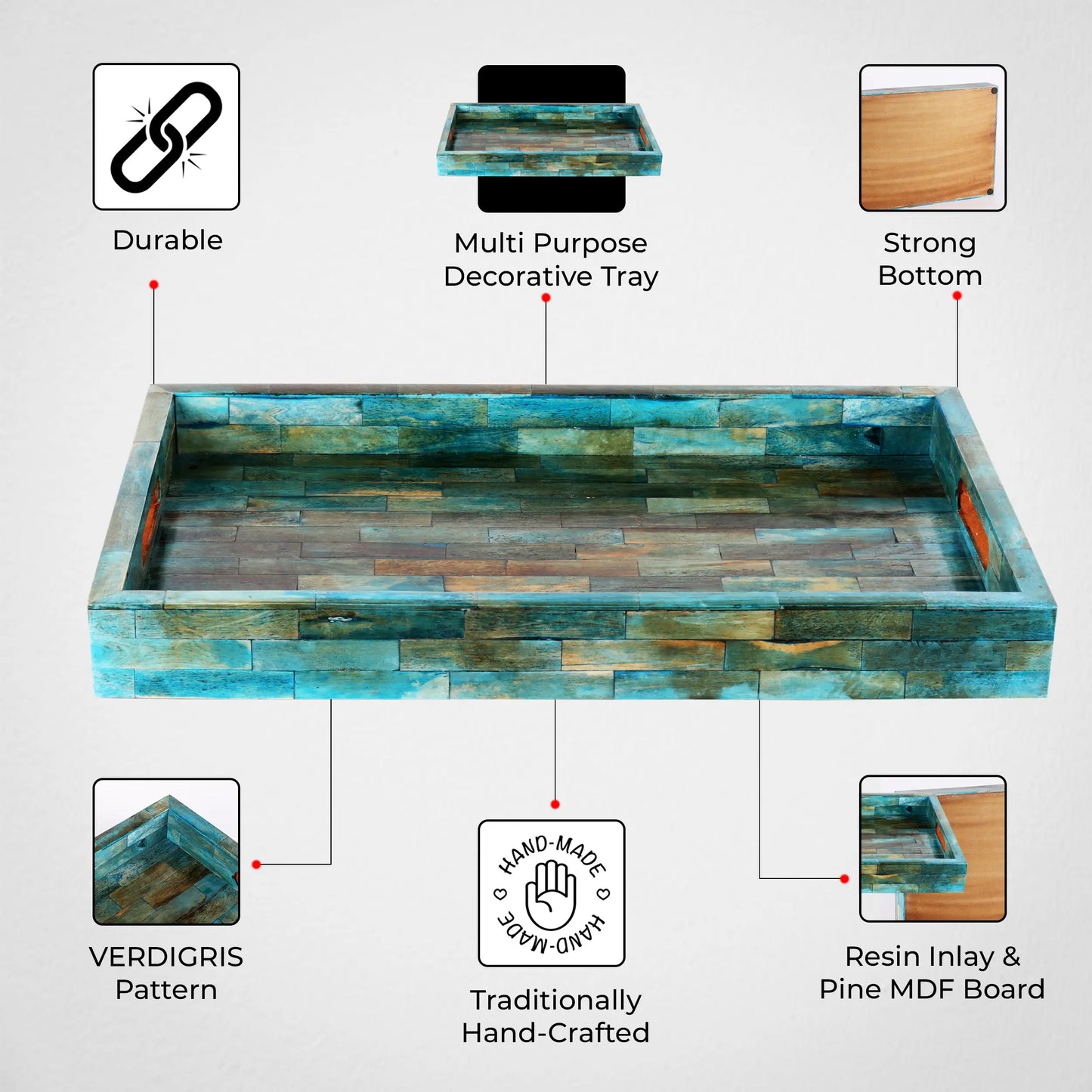 Decorative Tray Verdigris Pattern Bone Inlay Collection in 3 Sizes