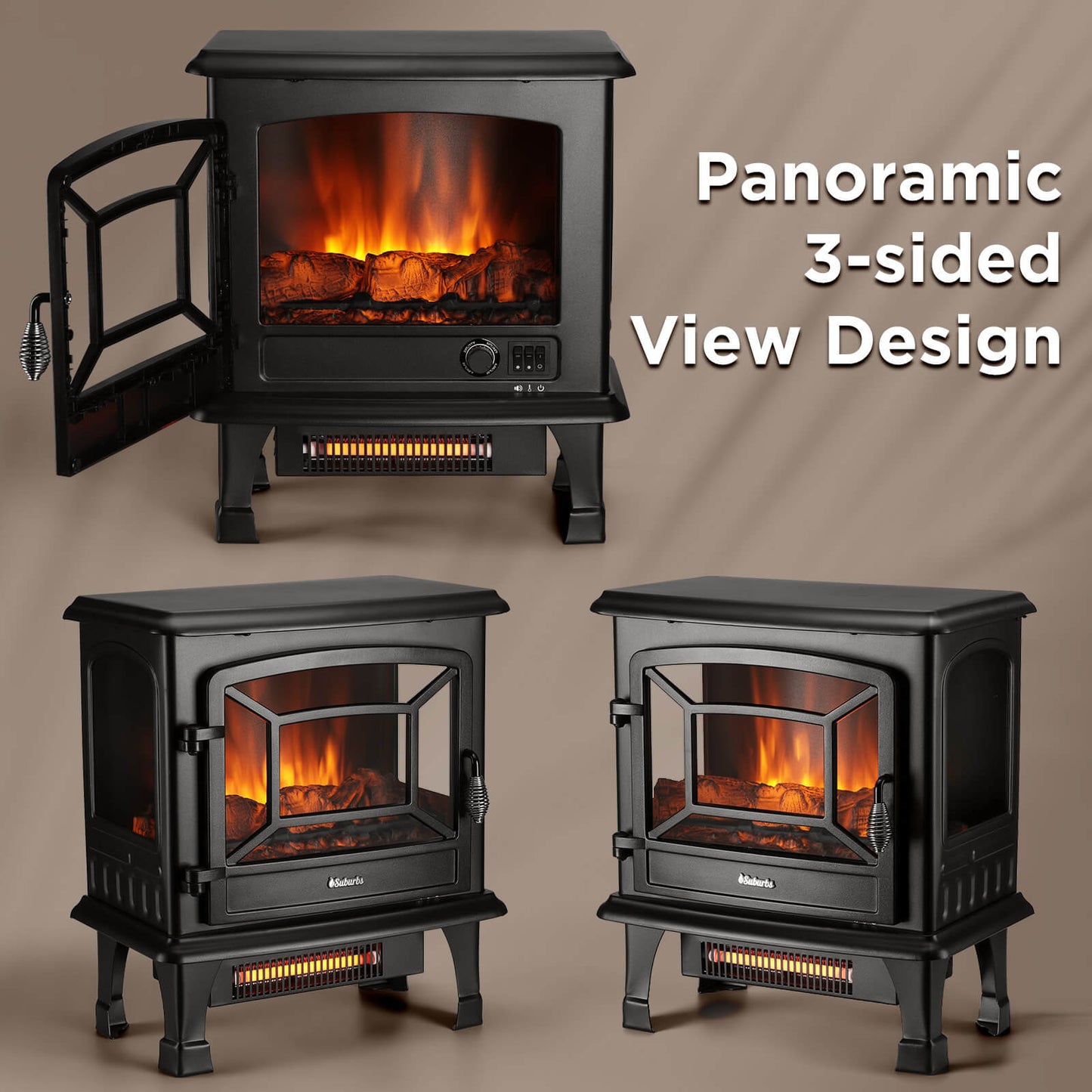 Suburbs TS20-SD Electric Fireplace Stove Heater with Sound