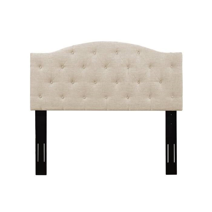 Twin Size Beige Fabric Upholstered Button-Tufted Adjustable Height Headboard