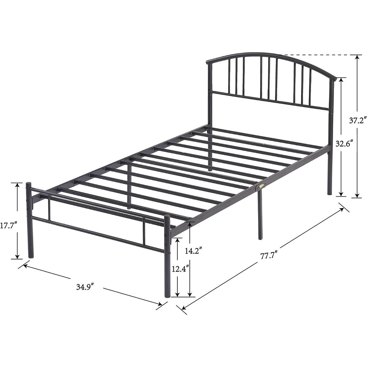 Twin size Black Metal Platform Bed Frame with Arched Headboard