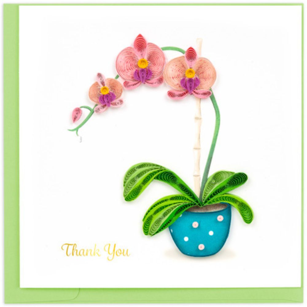 Potted Orchid Thank You Quilled Greeting Card