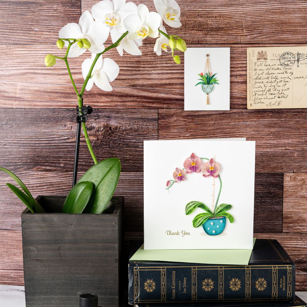 Potted Orchid Thank You Quilled Greeting Card