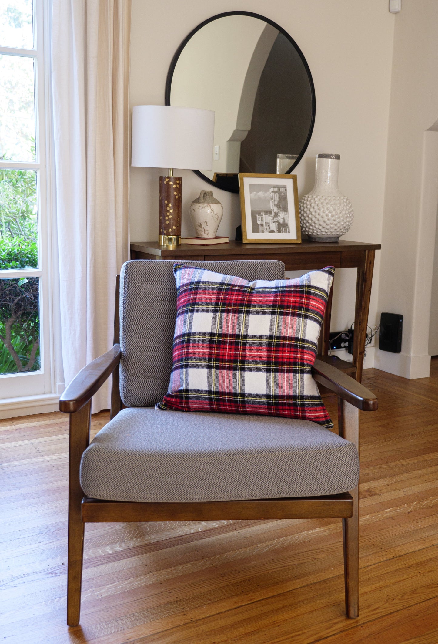 Feather Filled Holiday Plaid Throw Pillow