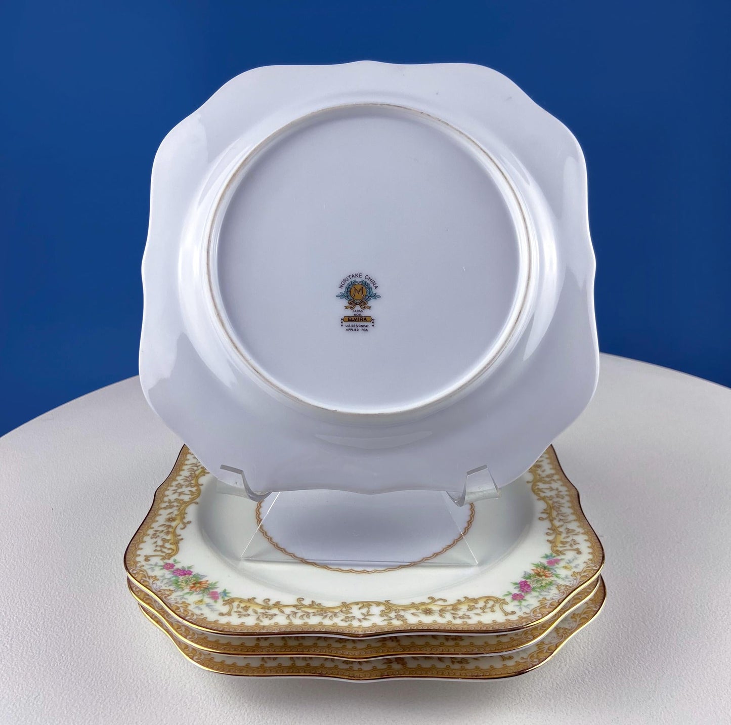 Tea Coffee Serving Set by Noritake, Elvira. 4 Porcelain Cups & Saucers, 4 Square Dessert Salad Plates. Hosting Essentials. Dining Room Decor