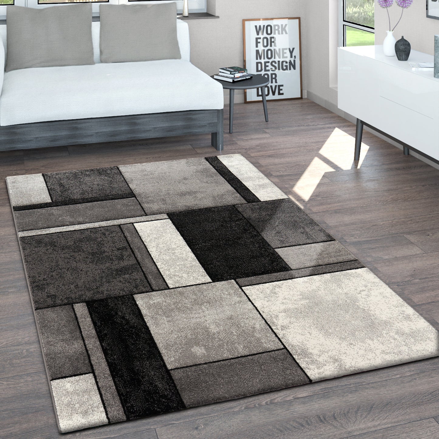 Area Rug Brilliance with Geometric Squares in Black White