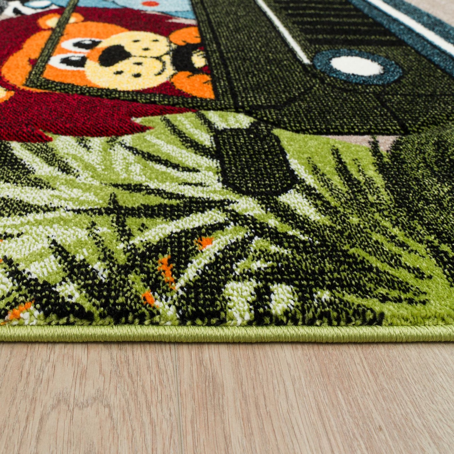 Kids Rug Jungle Safari Jeep with Lion & Hippo