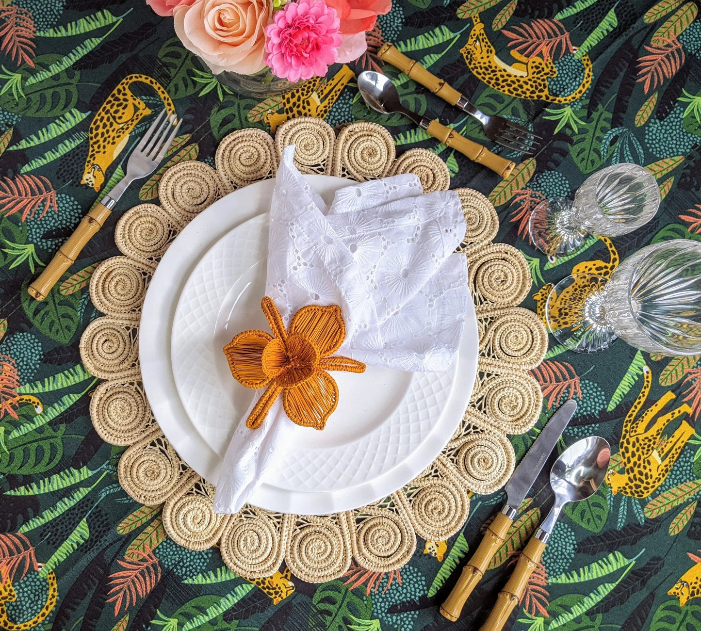 Thanksgiving Orchid Handwoven Iraca Napkin Ring