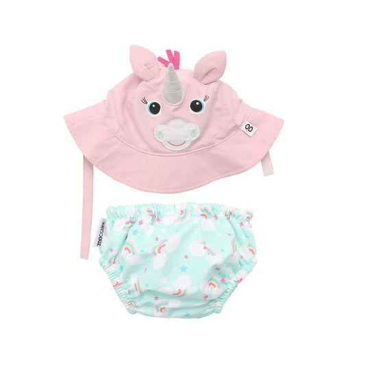 Toddler Swim Diaper & Sun Hat Set – UPF50+ Alicorn Design (Ages 12–24 Months)