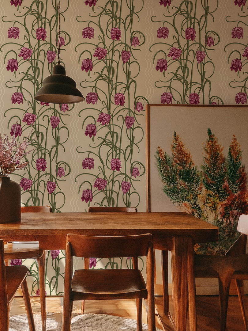 Campanas Wallpaper, tan and purple