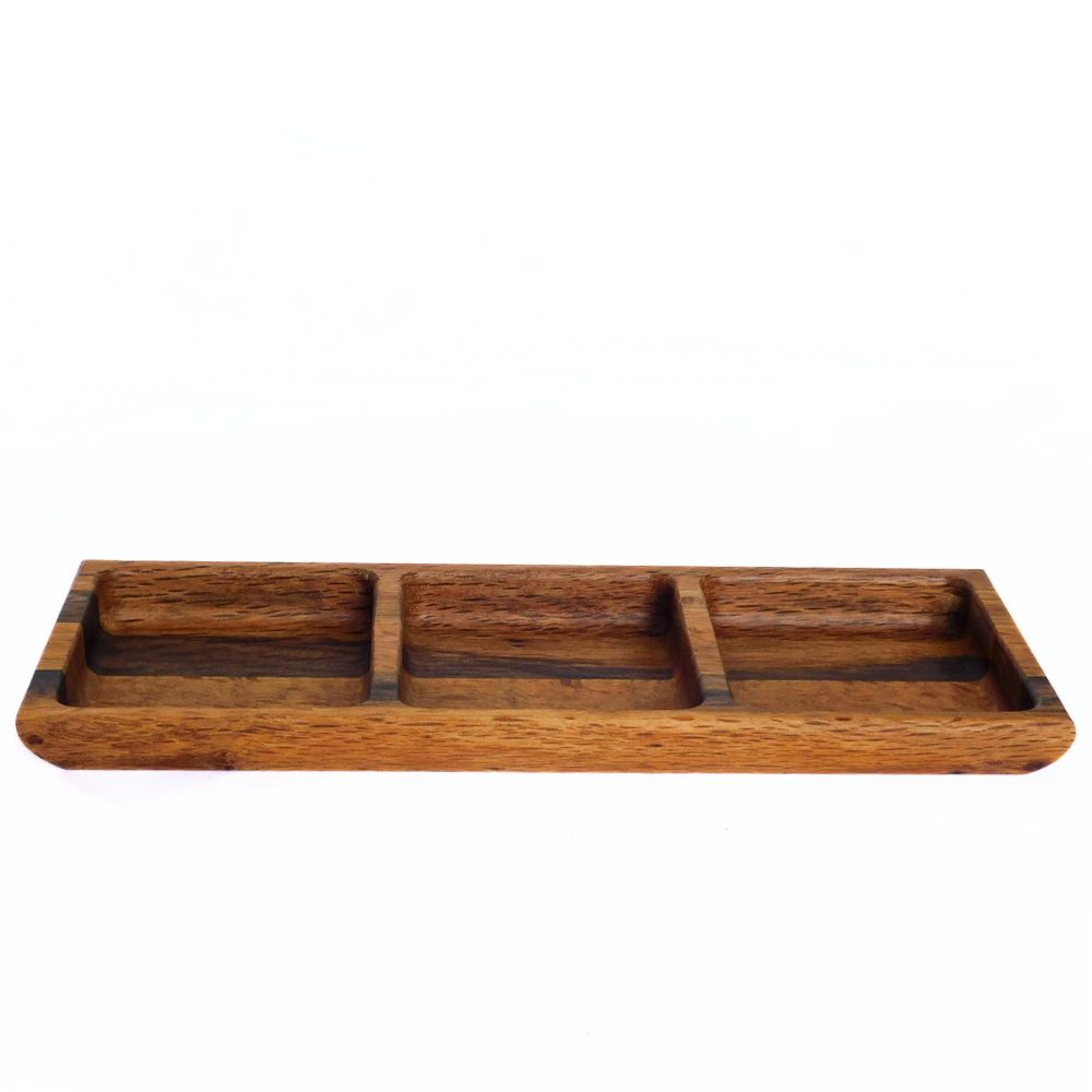 Oak Wood Triple Snack Serving Tray