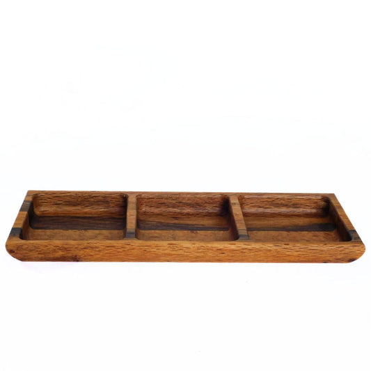 Oak Wood Triple Snack Serving Tray
