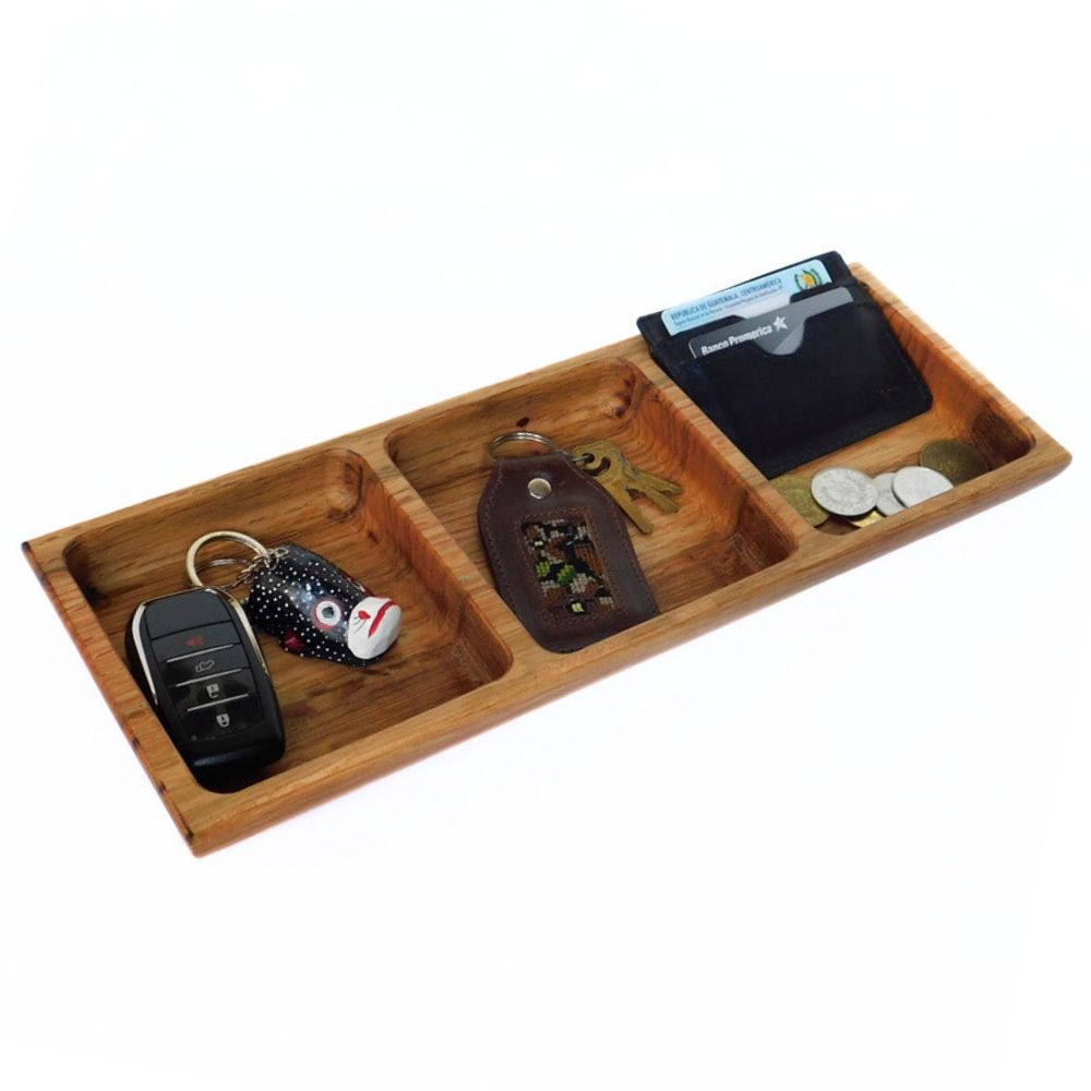 Oak Wood Triple Snack Serving Tray