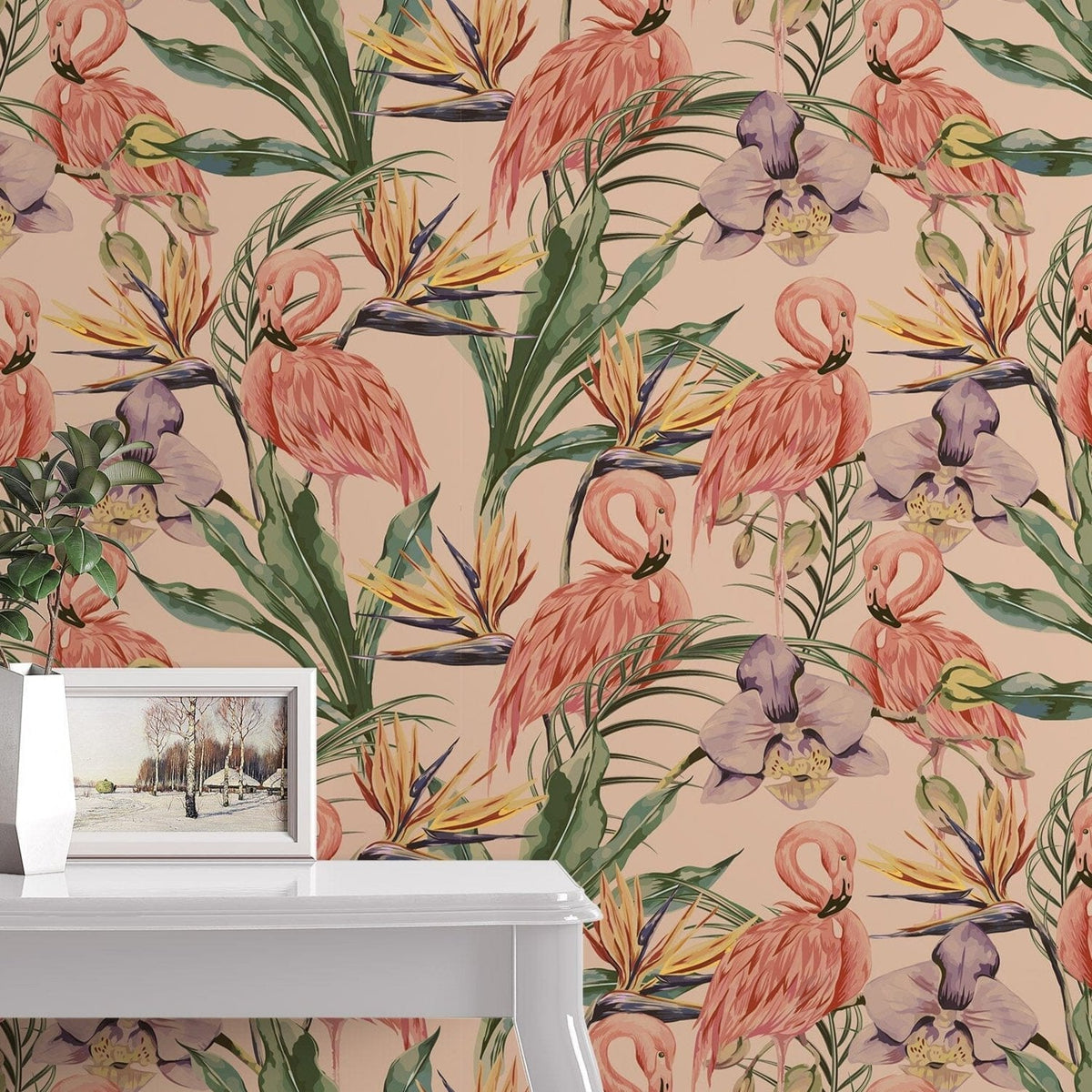 Pink Flamingo Pattern Wallpaper