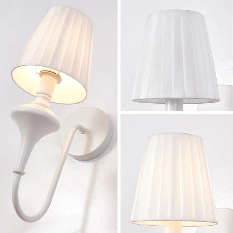 Modern Elegant White Fabric Shade Wall Lamps - 1-Light Romantic E14 Socket Bedside Sconce Light Fixture for Bedroom and Living Room